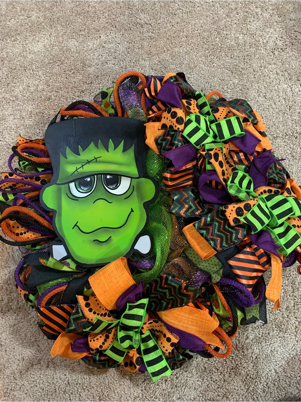 Frankenstein Halloween decorations mesh wreath.